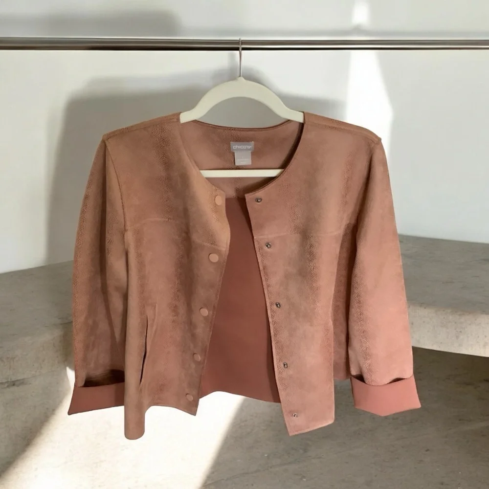 Chico’s Women’s Ultra Suede Jacket Blush Pink, Size 1 (Medium Size 8-10) - Picture 3 of 8